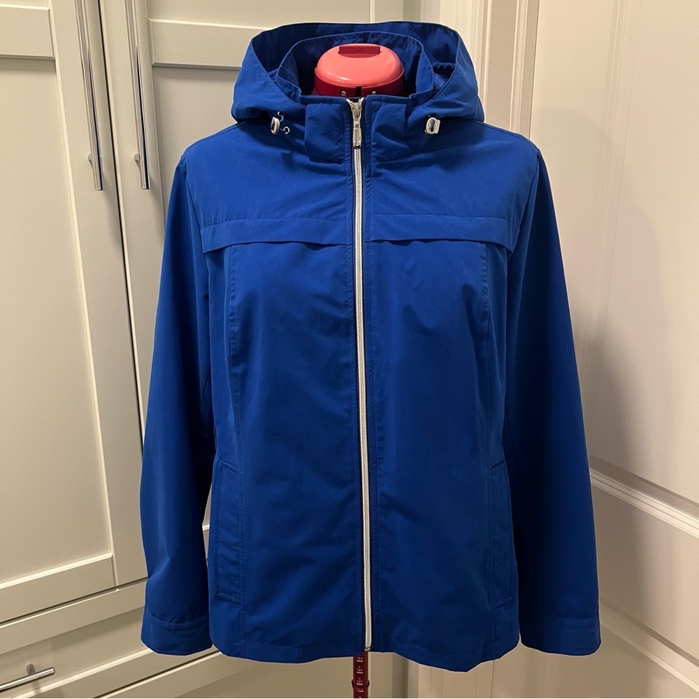 CLEO Petites Mesh Lined Hooded Rain Spring Zip Jacket Cobalt Blue Adjustable XL